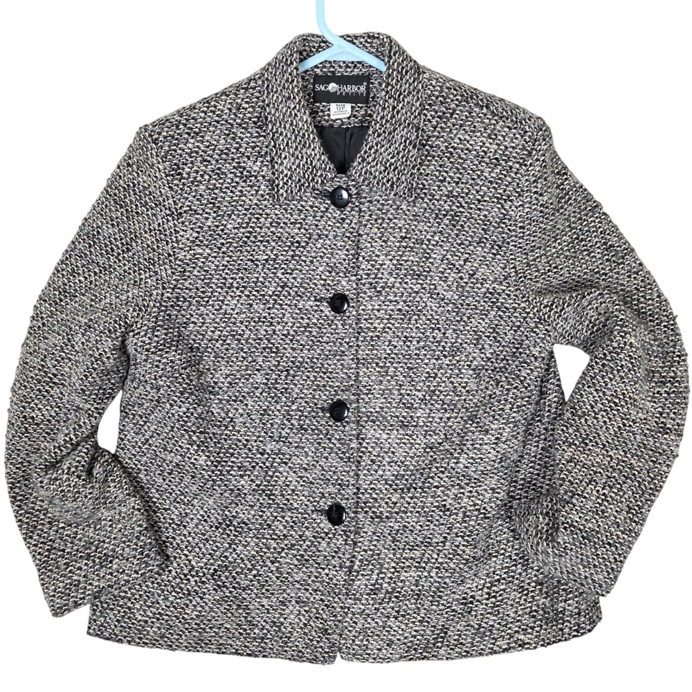 Sag Harbor Petite Textured Button Front Blazer‎ Jacket